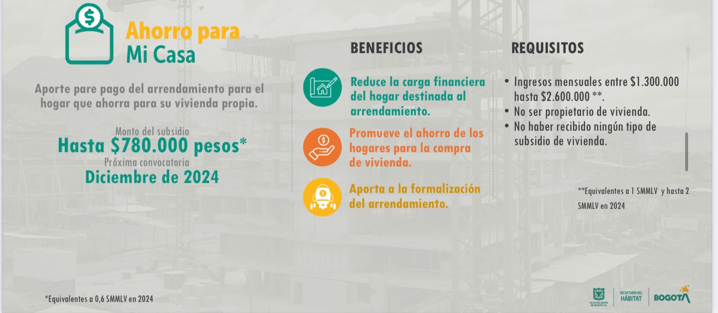 Más detalles sobre el subsidio. Imagen: Secretaria del Hábitat de Bogotá.